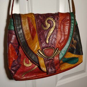 Vintage Sharif Leather Bag Patchwork Retro Quilted Worn, Distressed 80s Boho